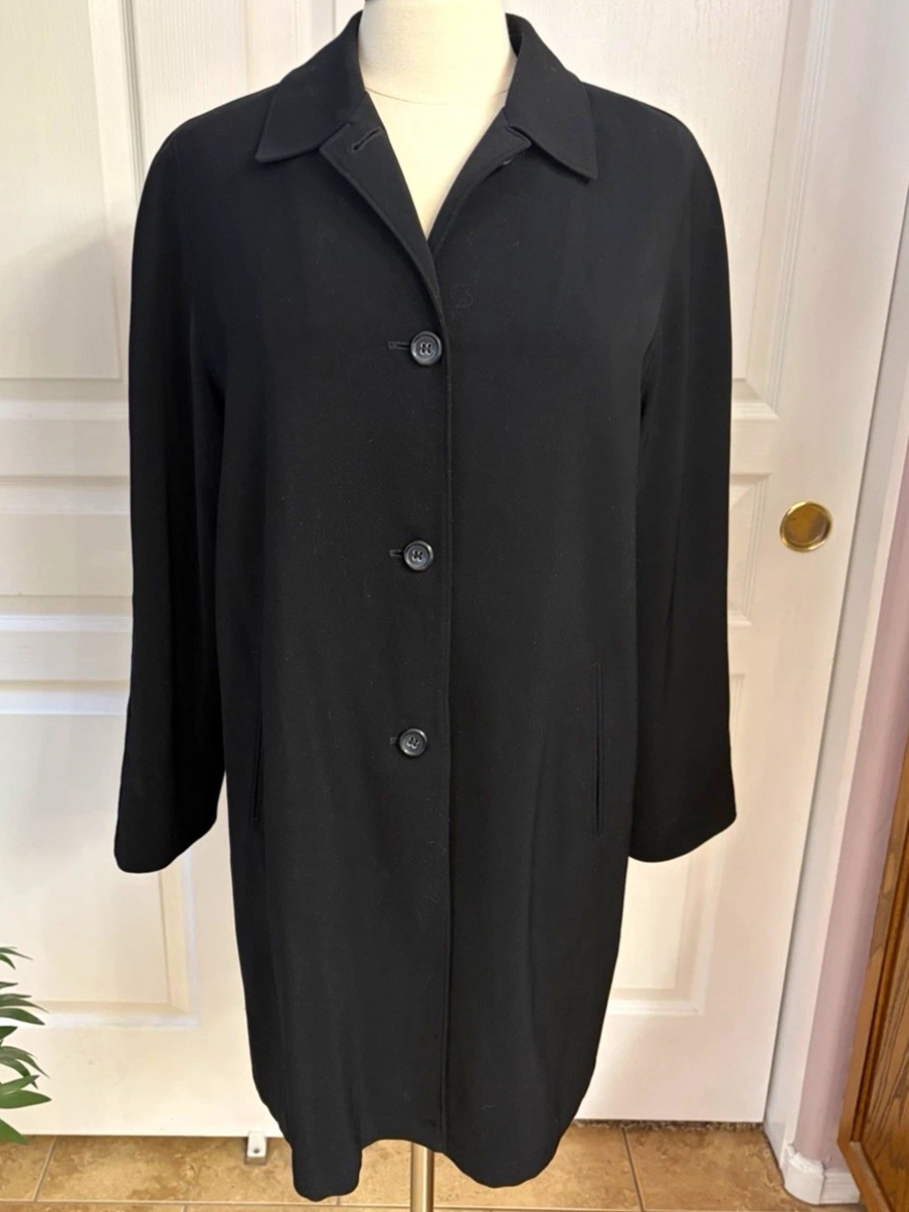 London Fog Women’s Single-Breasted Long Button Front Overcoat Coat ~ Black